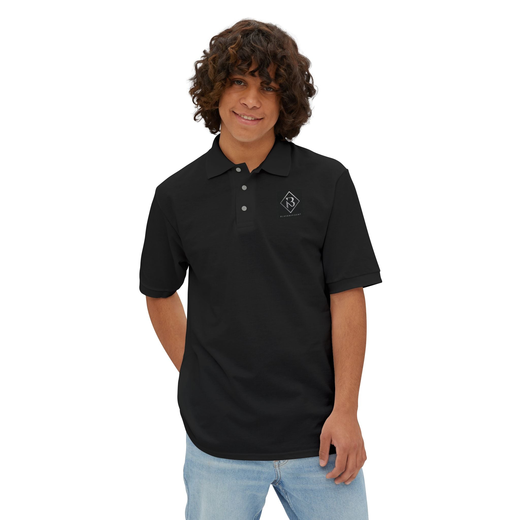 BLACKNIFICENT 3-Button Knit Shirt — Classic  Logo Knit Shirt