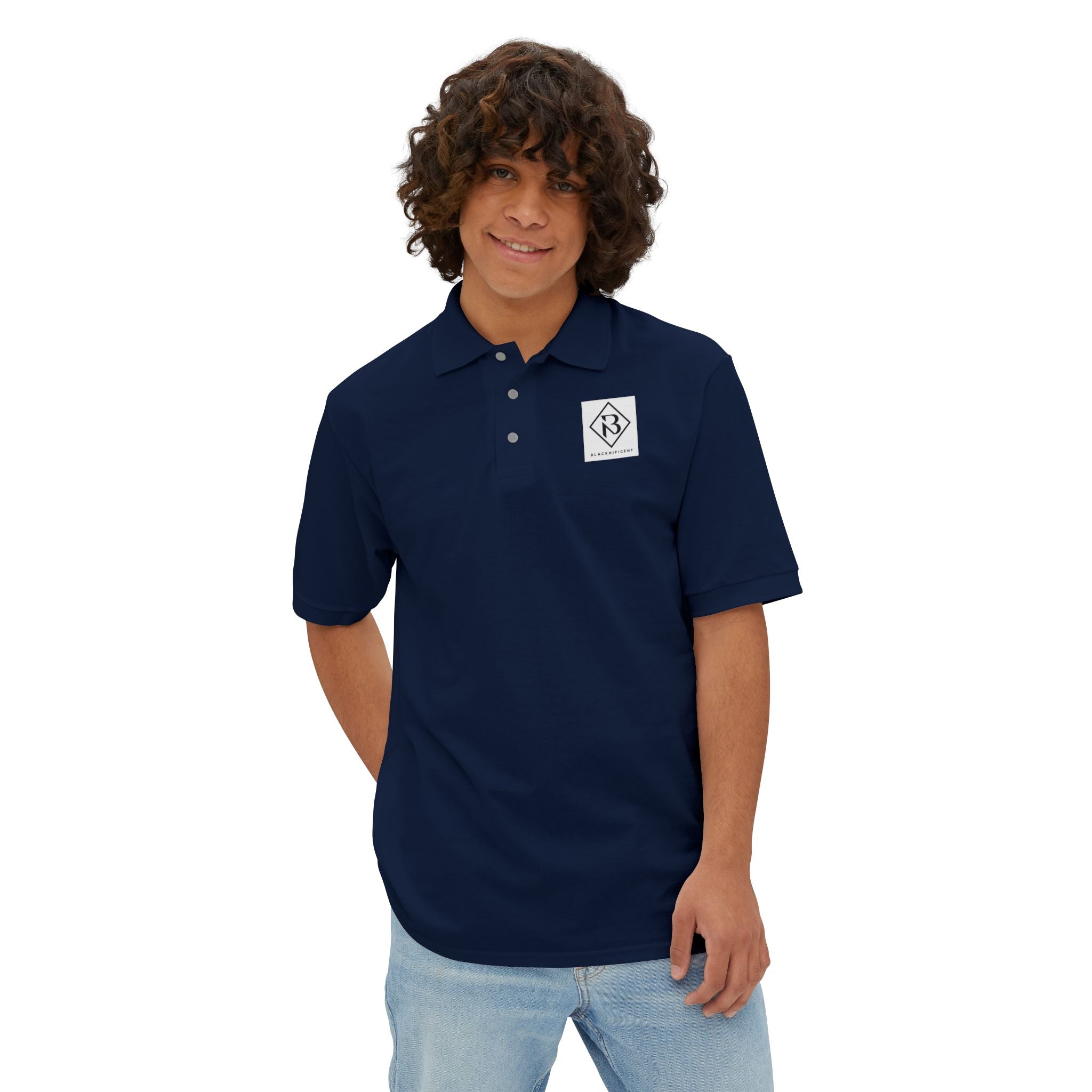 BLACKNIFICENT 3-Button Knit Shirt — Classic  Logo Knit Shirt